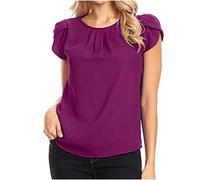Keepink Damen-Oberteil, Übergröße, 36-50, Chiffon-Blusen, elegant, lässig, Tunika, Top, kurzärmelig, Rundhalsausschnitt, einfarbig, lockerer Pullover, elegante Hemden für Hochzeit, Gast, Party, 2 x