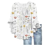 Keepink Damen-Oberteil, V-Ausschnitt, 3/4-Ärmel, Spitzen-Hemd, Sommer, Henley-Shirt, bequem, weich, Ösen, elegant, lässig, Arbeit, Blusen, übergroßes langes Oberteil zum Tragen mit Leggings, 4