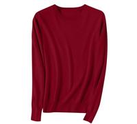 Keepink Damen-Pullover mit Rundhalsausschnitt, langärmelig, locker, gestrickter Baumwollpullover, Sweatshirts, warm, leicht, Wollpullover, Tunika, Hoodies, Herbst-Winter-Outfits, 4 Wein, 34