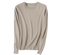 Keepink Damen-Pullover mit Rundhalsausschnitt, langärmelig, locker, gestrickter Baumwollpullover, Sweatshirts, warm, leicht, Wollpullover, Tunika, Hoodies, Herbst-Winter-Outfits, 1 Khaki, 8