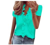 Keepink Damen-Sommer-Top, lässig, einfarbig, gerüscht, V-Ausschnitt, Blusen zum Ausgehen, elegant, Basic-Kurzarm-Shirt, Übergröße, trendig, Party, Hochzeit, Outfits, 0134 Mintgrün, XXL