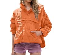 Keepink Damen Stepppullover Puffer Jacke Packbar Kapuze Oversize Wintermantel Tops Damen Oversized Leicht Winter Warm Pullover Gepolstert Hoodies Mantel mit Taschen, 040 Orange, L