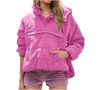Keepink Damen Stepppullover Puffer Jacke Packbar Kapuze Oversize Wintermantel Tops Damen Oversized Leicht Winter Warm Pullover Gepolstert Hoodies Mantel mit Taschen, 043 Purple, XL