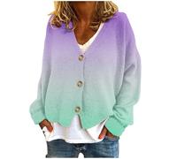 Keepink Damen-Strickjacke, Übergröße, 36/46, langärmelig, gestrickt, bauchfrei, einfarbig, weich, elegant, V-Ausschnitt, Button-Down-Jacken, Pullover, leichte Oberbekleidung, Schalmäntel, 8 x Violett,