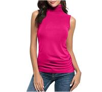 Keepink Damen-Tanktop, schmale Passform, Rollkragen, Tank-Top, Rundhalsausschnitt, gerüscht, ärmelloses Top, Basic-Stretch-Cami-Shirt, elegant, lässig, Sommer-T-Shirts, Unterhemd, Schicht-T-Shirt