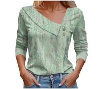 Keepink Damen-Top, 3/4-Ärmel, elegant, Blumendruck, V-Ausschnitt, lockere Passform, Tunika-Bluse, elegante Freizeithemden, Sweatshirt, Pullover, Übergröße 36-46, 4 x Grün, 8