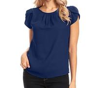 Keepink Damen-Top, Rüschen, kurze Ärmel, Rundhalsausschnitt, Chiffon-Bluse, Übergröße, elegant, lässig, Baagy-Tunika, T-Shirt, Damen-Top, Business, Arbeit, Büro, Pullover, T-Shirts, Outfits, S-5XL, 1