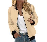 Keepink Damenjacken, Größe 36-50, lässig, leicht, mit Reißverschluss, einfarbig, locker, langärmelig, Oberbekleidung, elegante Bomberjacke, kurze Oberteile, Cardigan, Windbreaker mit Taschen, 1 x