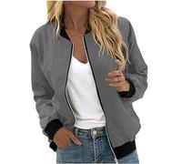 Keepink Damenjacken, Größe 36-50, lässig, leicht, mit Reißverschluss, einfarbig, locker, langärmelig, Oberbekleidung, elegante Bomberjacke, kurze Oberteile, Cardigan, Windbreaker mit Taschen, 3 x
