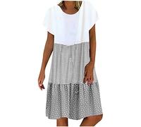 Keepink Damenkleider, lässig, V-Ausschnitt, Midi-Kleid, Boho, gepunktet, Sommerkleid, gestreift, T-Shirt, Sommer, kurzärmelig, elegant, kleine Tunika-Kleider, Übergröße 36-50, 3 x Grau, 44