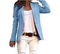 Keepink Elegante Damenjacken, langärmelig, Revers, Knopf, Blazer, einfarbig, klassische Anzugjacke, Büro, Business, Freizeit, Arbeitskleidung, leichte Damenmäntel, UK-Größe 36/50, 1 x Hellblau, 48