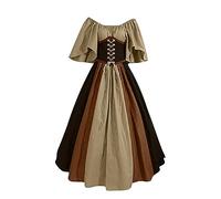 Keepink Elegantes schulterfreies Kleid mit Schnürung für Damen, Trompete, kurze Ärmel, Gothic, Retro, Renaissance, Mittelalter-Kostüm, Swing, lange Brautjungfernkleider, Größe 36-50, 1 x Kaffee, 46