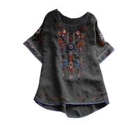 Keepink Going Out Tops Besticktes mexikanisches Oberteil für Frauen Bauernbluse Mexiko Sommerhemd Baumwolle Leinen Kurzarm T-Shirts Boho Lange Tunika Shirts Casual T-Shirt 8-18 Clearance, 2 x Schwarz,