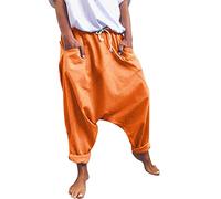 Keepink Haremshose für Damen, Vintage-Stil, einfarbig, lässig, Kordelzug, elastische Taille, tiefer Schritt, Baggy, Hippie-Hose, lockere Sweathose, Übergröße, 061 x Orange, L