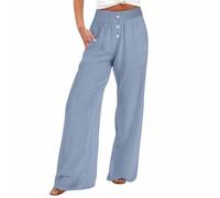 Keepink Hose für Damen, leger, Stretch, weites Bein, Arbeitshose, Business-Hose mit Taschen, locker, elastisch, hohe Taille, gerades Bein, einfarbig, Palazzo, fließende Hose, Größe S-3XL, 052 Blau, 50