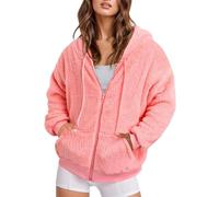 Keepink Jacken für Damen, Übergröße, 36-50, langärmelig, mit Reißverschluss, Kapuzenpullover, Winter, warm, Teddy-Mantel, flauschiges Oberteil, Damen-Fleecejacken, Freizeit, kurze Strickjacke,