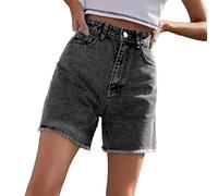 Keepink Jeans-Shorts für Damen, Baggy, hohe Taille, knielang, Bermuda-Shorts, weites Bein, lässige Jeans-Shorts mit Taschen, klassische Baumwollhose, Hotpants, 1 x Dunkelgrau, 36