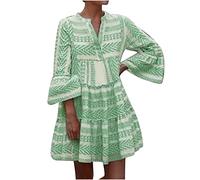 Keepink Kleider für Damen, Übergröße 36-46, Übergröße, V-Ausschnitt, 3/4-Trompetenärmel, Boho-Kleid, fließendes Swing-Kleid, lässig, Tunika-Kleid für Urlaub, Cocktail, formelle Arbeit, Hochzeit,