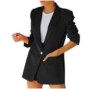 Keepink Lässiger Damen-Blazer, vorne offen, langärmelig, Arbeit, Büro, Jacken, Revers, Business-Mantel, Cardigan, Blazer, schlicht, einfarbig, elegant, klassisch, formell, 078 Schwarz, M
