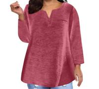Keepink Langärmeliges Tunika-Top in Übergröße für Damen, Größe 42-56, einfarbig, übergroß, V-Ausschnitt, elegant, lässig, lockere Bluse, Basic-Sweatshirts, Herbst, bequemer Pullover für Damen, 2 x Hot