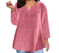 Keepink Langärmeliges Tunika-Top in Übergröße für Damen, Größe 42-56, einfarbig, übergroß, V-Ausschnitt, elegant, lässig, lockere Bluse, Basic-Sweatshirts, Herbst, bequemer Pullover für Damen, 1 x