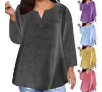 Keepink Langärmeliges Tunika-Top in Übergröße für Damen, Größe 42-56, einfarbig, übergroß, V-Ausschnitt, elegant, lässig, lockere Bluse, Basic-Sweatshirts, Herbst, bequemer Pullover für Damen, 1 x