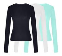 Keepink Langarm-Tops für Damen, Multipack, 2 Stück/3 Stück, Basic-T-Shirt, einfarbig, schmale Passform, bauchfreies Top, Rundhalsausschnitt, athletische Passform, T-Shirts, enge T-Shirts, Y2K,