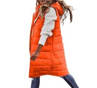 Keepink Lange Daunenweste für Damen, ärmellos, mit Kapuze, Übergröße, Winter, warm, schmal, Reißverschluss, Mäntel, Outdoor, Puffer Steppweste, leichte Bodywarmer-Jacke, Weste, S-5XL, 063 Orange, M