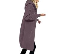 Keepink Langer Kapuzenpullover für Damen, 2024, übergroße Langarm-Jacken, lässig, Reißverschluss, Kordelzug, Fleece, Sweatshirt, Kapuzenjacke, Wintermäntel, leichte Herbstkleidung, Größe 36-50, 2 x