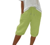Keepink Leinen-Shorts für Damen, elastische Taille, knielang, Sommer-Shorts, weites Bein, Lounge-Bermuda-Shorts, Sweat-Shorts, lange Shorts, sportliche kurze Jogginghose, Größe S-3XL, 4 Minzgrün, 40