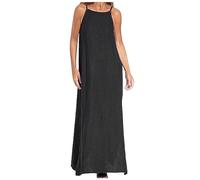Keepink Leinenkleider für Damen, Maxi-Sommerkleid, einfarbig, Spaghettiträger, quadratischer Ausschnitt, ärmellos, lange Kleider, fließendes Westenkleid, lockere Kleider mit Taschen, 2 x Schwarz, 42