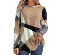 Keepink Pullover für Damen, Übergröße, 36/48, lässig, Rundhalsausschnitt, langärmelig, Flanell-Pullover, elegante Tunika, Tops, Damen-Sweatshirts ohne Kapuze, Herbst, Winter, elegante Bluse, 2 Khaki,