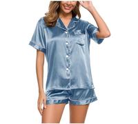 Keepink Pyjama für Damen, Sommer-Seiden-Satin, Schlafanzug-Set, 2-teilig, Nachtwäsche, kurzärmelig, Button-Down-Shirts + Shorts, Nachtwäsche, weich, bequem, Lounguewear Damen-Outfits, Ausverkauf, 4