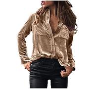 Keepink Samt-Oberteile für Frauen Vintage Langarmhemd mit Knöpfen Elegante Bluse für Winter-Casual-Soft-Dress-Oberteile Hemden mit Revers Einfarbiges Business-Polohemd, M