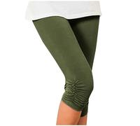 Keepink Sommer-Leggings für Damen, leger, einfarbig, Yoga-Hose, dehnbar, 3/4-Länge, elastisch, hohe Taille, Capri-Leggings, weich für Workout, Laufen, Fitnessstudio, Sport, 011 Army Green, XXX-Large