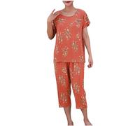 Keepink Sommer-Pyjamas für Damen, lässig, kurzärmelig, Oberteile mit kurzer Hose, Sportbekleidungsset, Hosenanzüge, Capri-Pyjama-Outfits, Übergröße, 42-48, elegante Kleidung, 2er-Pack, 10 x Orange, 44