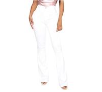 Keepink Sommerhose für Damen, trendige, leicht ausgestellte Passform, Jeans, gewaschen, lange Denim-Hose, Stretch, weites Bein, Glockenhose, volle Länge, passend für alle Jahreszeiten, 02 Weiß, L