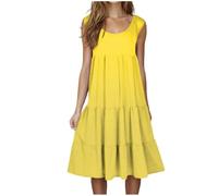 Keepink Sommerkleider für Damen, lässig, ärmellos, knielang, lockeres Strandkleid, A-Linie, Mini-Sonnenkleider, fließendes gestuftes Boho-Sommerkleid, Rundhalsausschnitt, Tank-Mädchenkleider, Größe