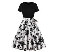 Keepink Sommerkleider für Damen, Vintage-Kleider im Stil der 50er und 60er Jahre, lässig, kurzärmelig, ausgestelltes Kleid, Vintage-Kleid mit Gürtel, Empire-Taille, Cocktail-Party, Anlass, 5 x Weiß,