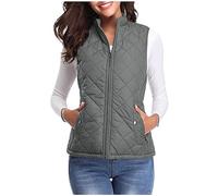 Keepink Steppweste für Damen, leicht, gepolstert, Outdoor-Weste, ärmellos, winddicht, wasserdicht, Puffer-Daunen, Bodywarmer mit Reißverschluss, Winter, warme Weste, Taschen, 1 & Dunkelgrau, M