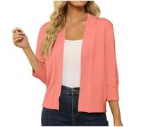 Keepink Strickjacke für Damen, klassisch, 3/4-Ärmel, vorne offen, bauchfrei, leicht, gestrickt, lässig, einfarbig, kurze Shrugs, Tops, S-XXL, 069 Rot, XL