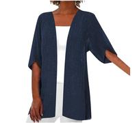 Keepink Strickjacke für Damen, locker, leicht, halbe Ärmel, V-Ausschnitt, Sommer-Tops für Damen, elegant, Baggy, Baumwoll-Leinenbluse, einfarbig, offen, lässig, Oberbekleidung, Mantel, Ausverkauf, 016