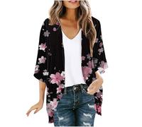 Keepink Strickjacken für Damen, Übergröße, lange Strickjacke, 3/4-Ärmel, vorne offen, leicht, Blumenmuster, Chiffon, Kimono, Cardigans, Sommer, Strand, Übergröße, S-5XL, 25, mehrfarbig, 5XL