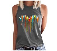 Keepink Tank-Tops für Damen, Sommer, elegant, lässig, Blusen, niedliches Herzmuster, bedruckt, Weste, Top, fließender Rundhalsausschnitt, ärmellos, Basic, athletische Passform, T-Shirt, Fitnessstudio,