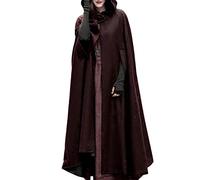 Keepink Umhang für Damen mit Kapuze, vorne offen, übergroßer Umhang, Poncho, Mantel, Longline, Windbreaker, Damenjacken, Winter-Parka, Outwear, Winter-Outwear, Einheitsgröße, 2 x Weinrot, 34