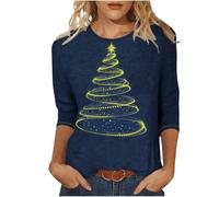 Keepink Weihnachtspullover für Damen, Übergröße 36-52, Glitzer, Weihnachtsbaum-Druck, 3/4-Ärmel, Tops, Baumwolle, Rundhalsausschnitt, Pullover, Bluse, elegant, lässig, Tunika, T-Shirt,