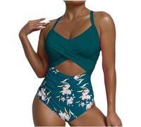 Keepink Zweiteiliger Damen-Badeanzug, hohe Taille, trendig, überkreuzt, Push-Up-Bikini, Seitenknoten, gerüscht, Bikini-Set, elegant, 2-teiliges Badeanzug-Set, 4-grün, L