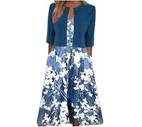 Keepink Zweiteiliges Kleid für Damen, bedruckt, V-Ausschnitt, Sonnenkleider mit halben Ärmeln, Cardigan, Tops, Set, elegante Sommer-Outfits, Arbeit, Büro, Hochzeit, Gast, Brautjungfernkleider, Größe