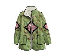 keepmore Damen Fleecepullover mit Blumenmuster Langarm offene Cardigans Stehkragen durchgehende Knopfleiste leichte Oberbekleidung mit Tasche