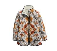 keepmore Damen Fleecepullover mit Blumenmuster Langarm offene Cardigans Stehkragen durchgehende Knopfleiste leichte Oberbekleidung mit Tasche